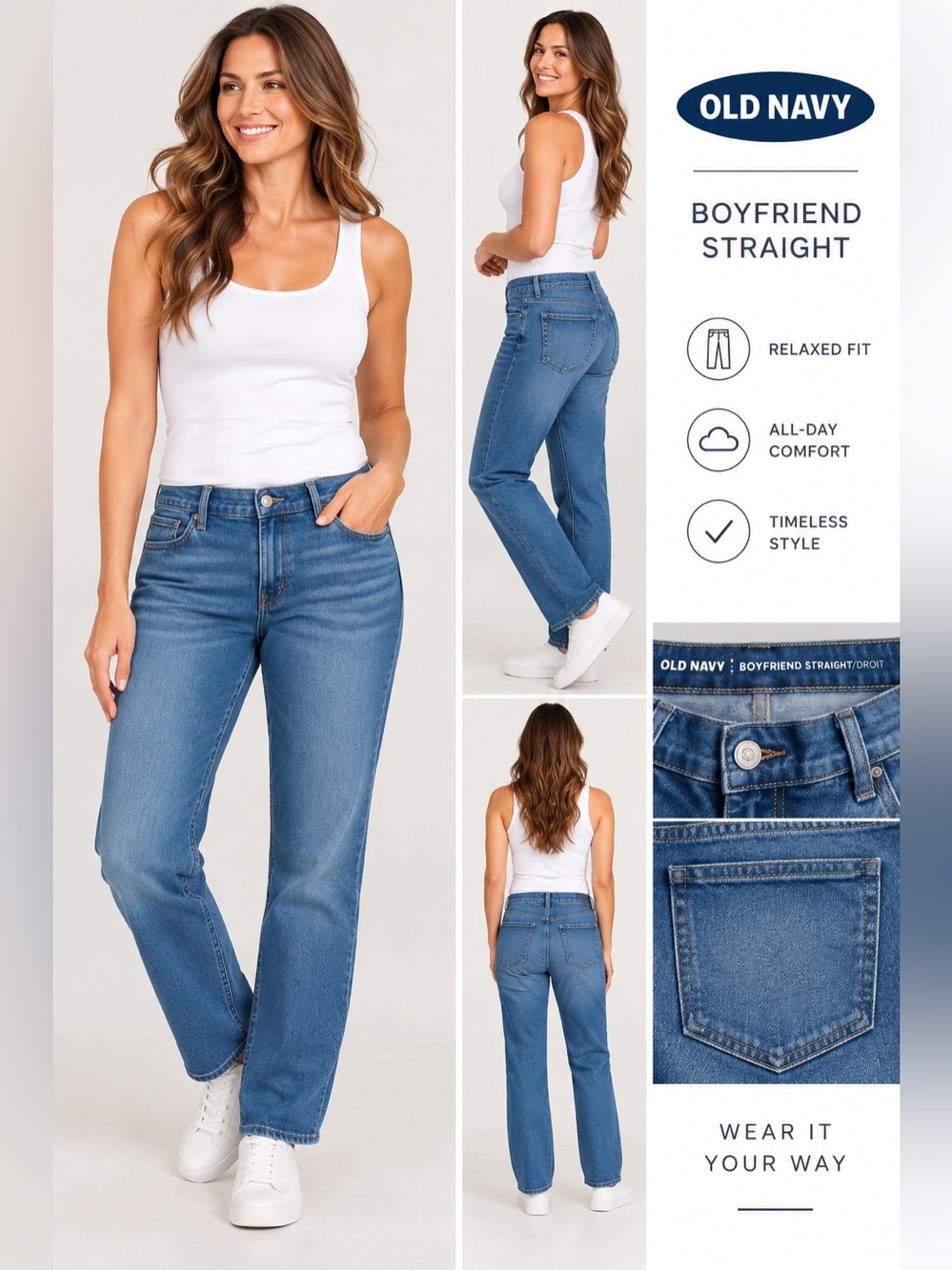 Old Navy Women’s Size 12 Regular Boyfriend Straight Jeans – Medium Blue Denim